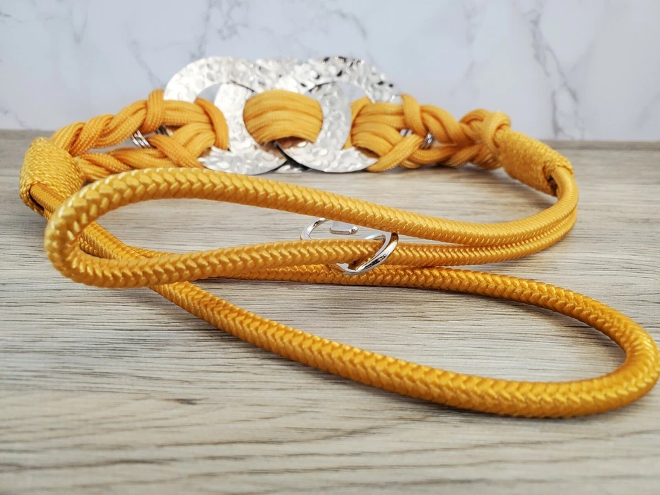 Women's Belt S Hammered Silver Tone Metal Yellow Fall Colors Nylon Cord - Image 4 of 4