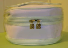 Lancome WHITE with BLUE - GREEN Trim Cosmetic Makeup Travel Bag Case Top Handle
