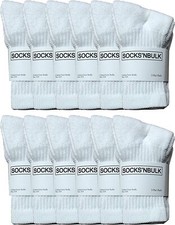 12 PK Yacht  Smith Kids Premium Cotton Boys Crew Socks White Size 6-8 