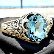 GENUINE SKY BLUE TOPAZ ANTIQUE STYLE 925 SOLID STERLING SILVER RING     1028