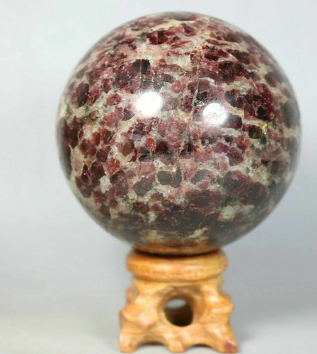 1.12lb Natural Almandine Wine Red Garnet Crystal Sphere Ball w/Rosewood Stand - Picture 2 of 11