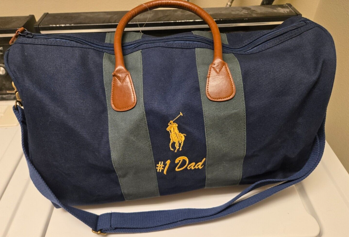 Borsone vintage Polo Ralph Lauren #1 papà blu navy tela weekend viaggio logo pony