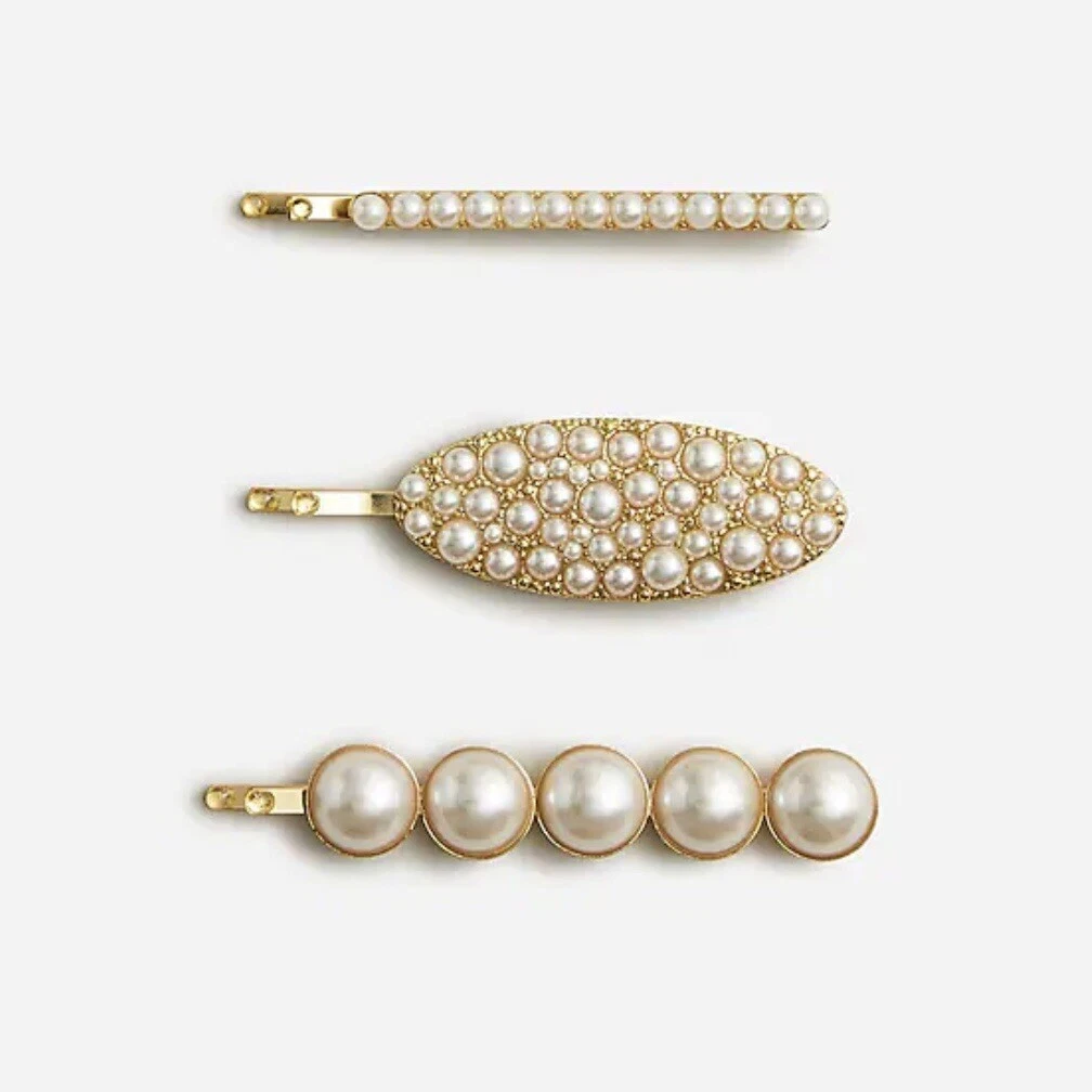 NWT J. Crew Pearl-embellished hair barrettes set-of-three | eBay