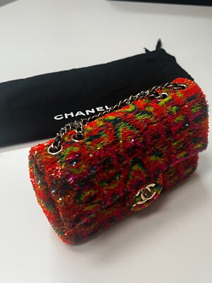 Chanel Neon Rainbow Letter Logo Graffiti Sequin. Small Single Flap