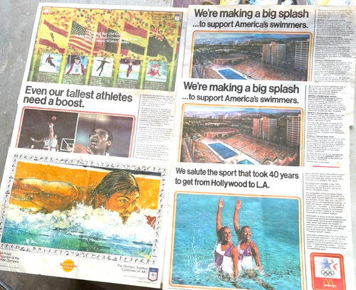 USA 1984 Olympics Swimming Six Placemats McDonald's ABC Hollywood Los Angeles CA