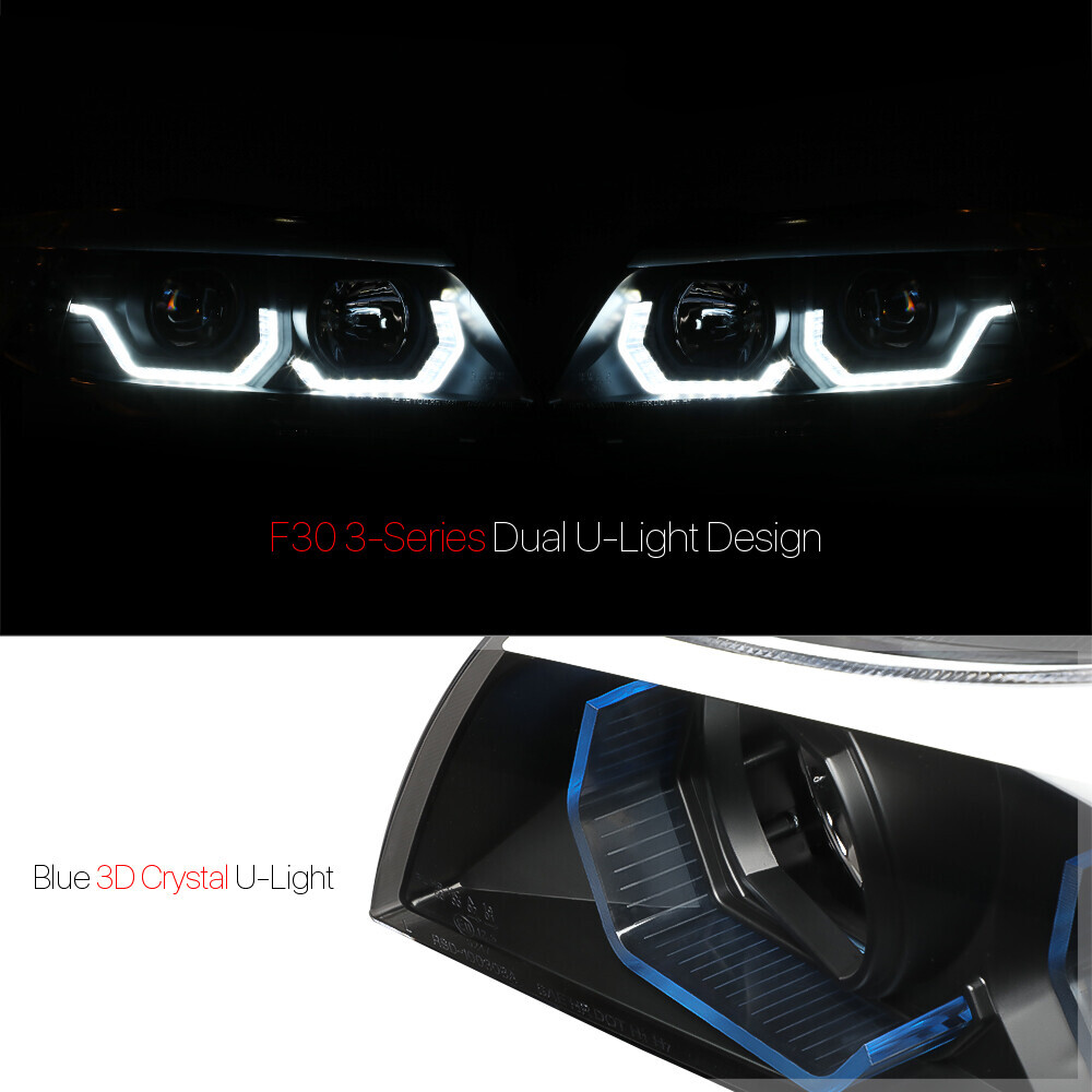 Fits 2009-2012 BMW E90 {F30 Style 3D HALO/LED SIGNAL} Black Projector ...
