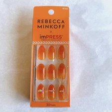 Rebecca Minkoff x Impress Press On Manicure Nails Translucent Orange Gems Almond