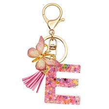 TTYY Initial Letter Keychain for Women Gift for Young Teenage Pink Snow Lettere