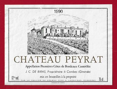75/83 Etikett Label PREMIÈRES CÔTES DE BORDEAUX 1990 CHÂTEAU ANNICHE, M. PION