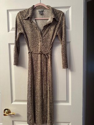Warehouse Snakeskin Brown tones 3/4 sleeve Belted Dress Size 8 Womens |  eBay