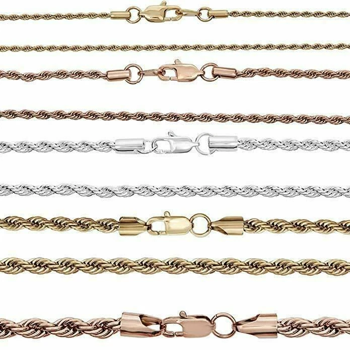 Rope Chain Yellow Rose Gold Plated Over Solid Stainless Steel - 2-6mm 18-30"