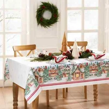 Elrene Storybook Christmas Village Tablecloth 60 x 102