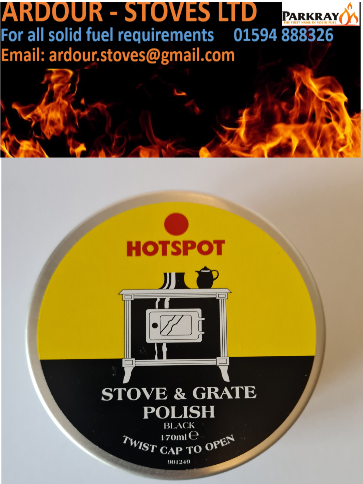 Hotspot Stove and Grate Black Polish 170g Tin Covers Minor Scratches and Rust