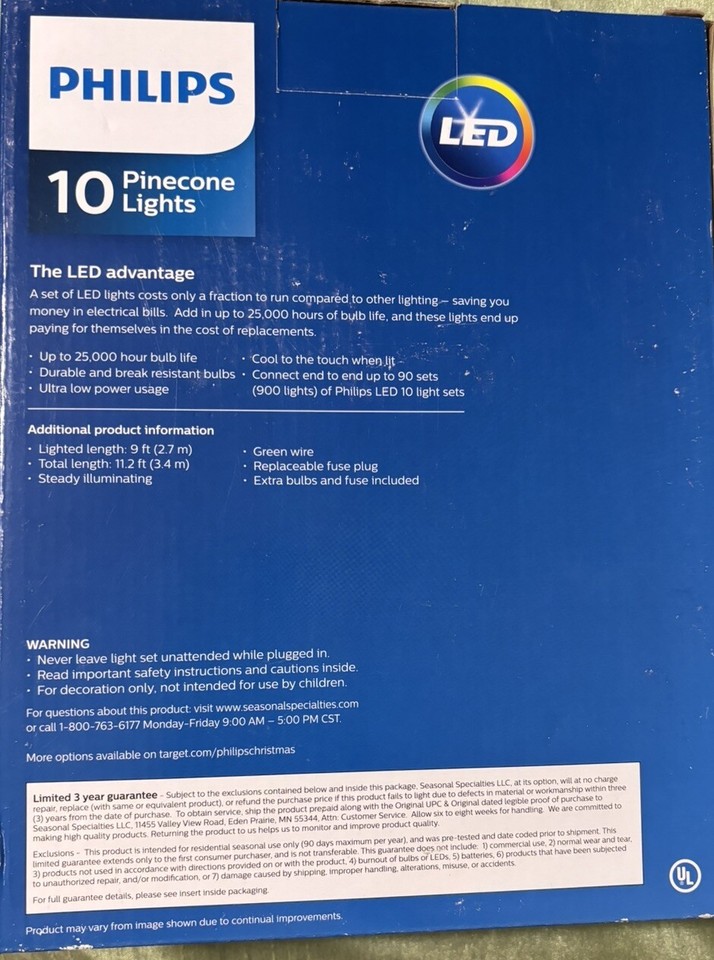 Vintage Phillips LED Pinecone Christmas String Lights Warm White In ...