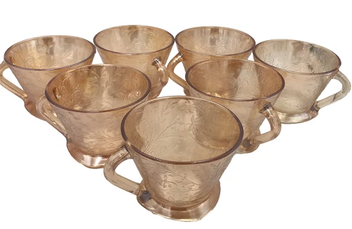 FLORAGOLD Louisa Coffee CUPS  Iridiscent 7 cups Jeanette Glass Vintage
