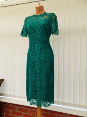 COAST JADE SCHLEIFE RÜCKENDETAIL SPITZE PENCIL WIGGLE MIDIKLEID 10 £149 ZWEIMAL