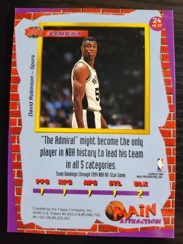 1993-94 Topps Finest David Robinson Main Attraction #24 Spurs - Picture 2 of 2