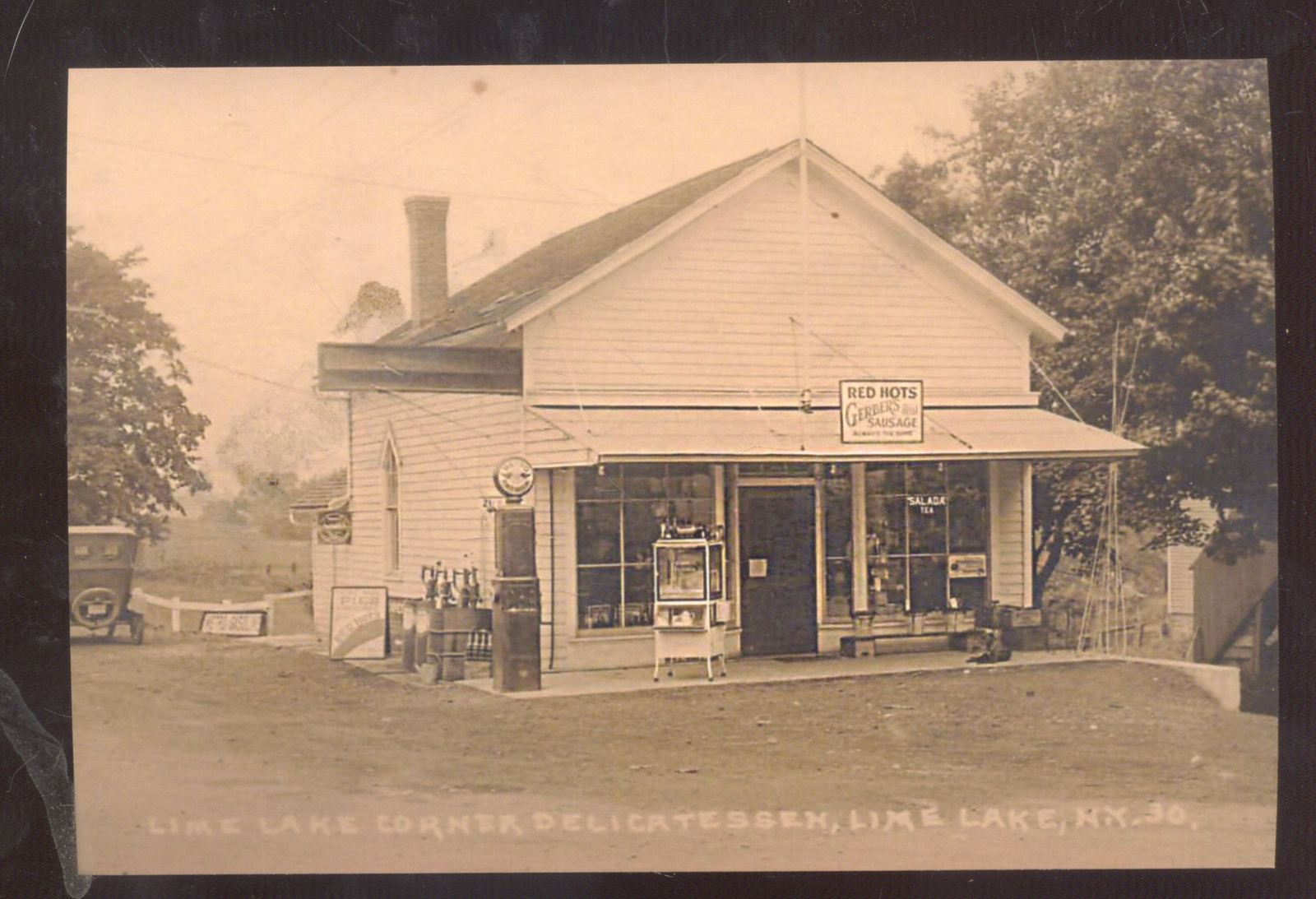 REAL PHOTO LIME LAKE NEW YORK GAS STATION STORE ADVERTISING POSTCARD