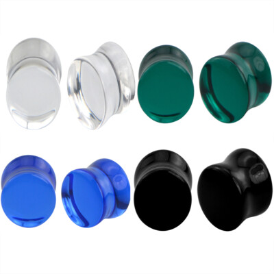 Pair of Double Flare Glass Plugs Sizes 2GA-13/16'' Clear Black Green Blue E565