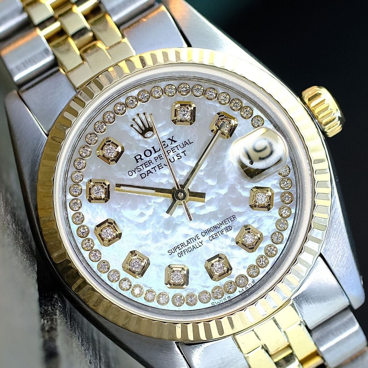 Rolex Ladies Datejust Midsize Watch Gold & Steel White Diamond