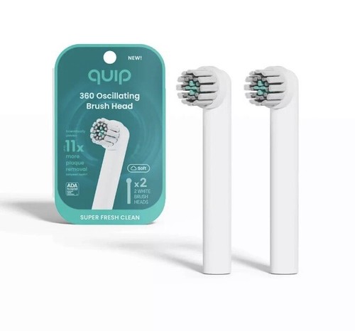 Quip 360 Oscillating Electric Toothbrush Head Compact Head Refill White 2 Pack