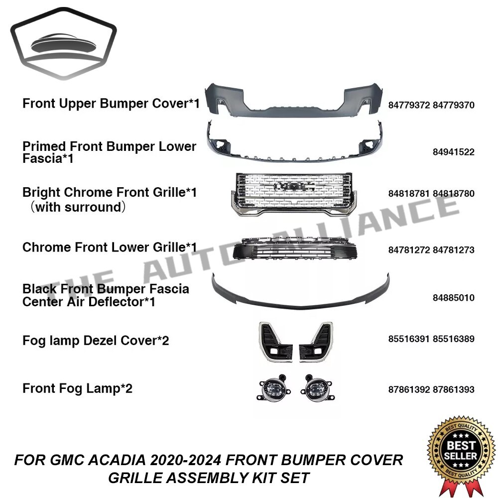 For GMC Acadia 2020-2024 Front Bumper Cover Grille Assembly Kit wit Fog Light