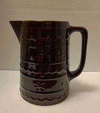 Vintage MARCREST Daisy & Dot Oven-Proof Stoneware Pitcher 8" Dark Brown USA