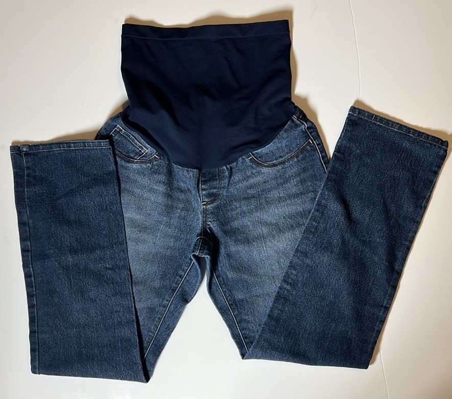 Indigo Blue Maternity Size PS Petite Small Full Panel Straight Leg Denim Jeans