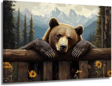 XLMDYYSW Bear Canvas Wall Art Brown Bear Pictures Wall decor Rustic Woodland Wil