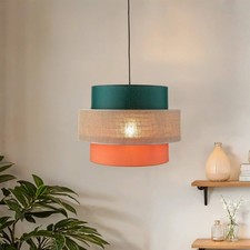 Pendelleuchte Hängelampe Bunt rund Ø 50 cm H: max. 160 cm Stoff Jute Metall E27