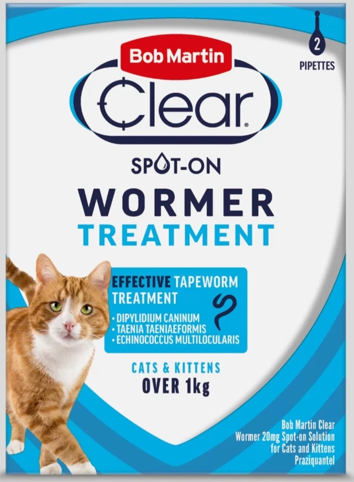 Bob Martin Clear Spot-On Wormer Treatment - Cats & Kittens over 1kg - 2 Pipettes