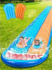 Sloosh 22.5ft Shark Double Slip Water Slide, w/Sprinkler & Stakes FREE FAST SHIP