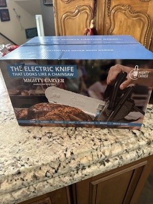 NEW Mighty Carver Electric Carving Knife That Looks Like Chainsaw Includes Fork