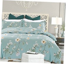 Bedding Duvet Cover Set 3 Pieces   800-Thread Floral Microfiber Queen Teal