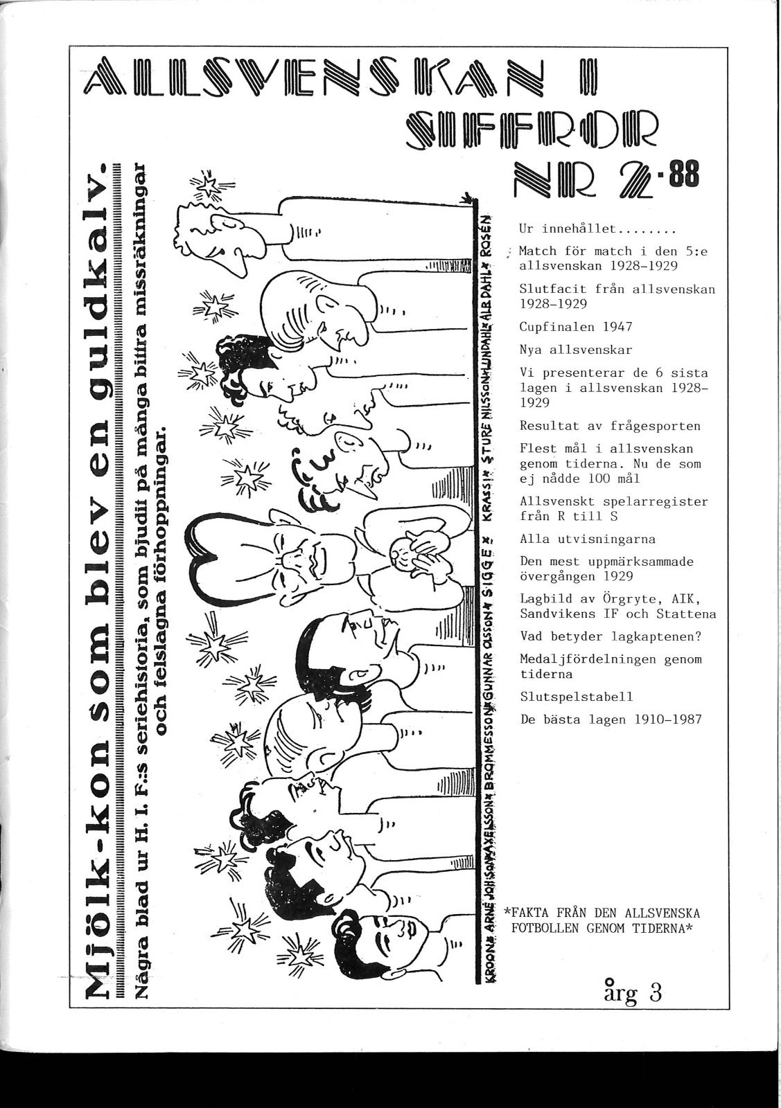 ALLSVENSKAN SIFFROR N.2 DEL 1988 DISPENSE STATISTICHE CAMPIONATO SVEDESE