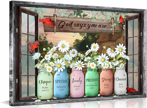 Framed God Says You Are Inspirationa Floral Canvas Wall Art Bible ...