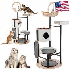 66-Inch Cat Condo with Scratching Post with Dangling Ball Plat-form Hammock