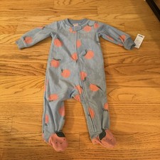 carters 6m blue w/ pink peach fleece footed pajamas