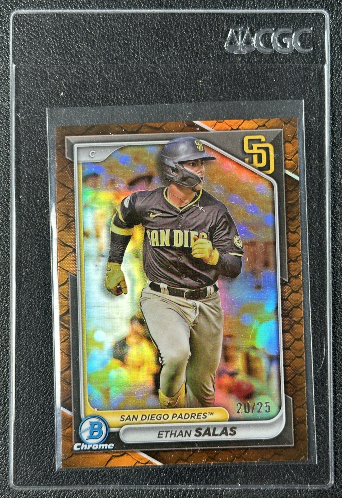 ETHAN SALAS 2024 BOWMAN CHROME BCP-201 PROSPECT REPTILIAN ORANGE REFRACTOR 20/25