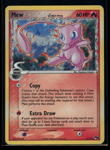 MEW 2007 Pokemon Pop Series 5 #3/17 Inverted Back Holo HP Poor *Swirl*