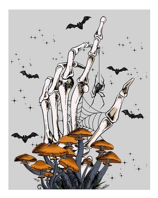 Skelett Hand Und Pilze Wandkunst Gotische Dekoration Whimsische Gotik