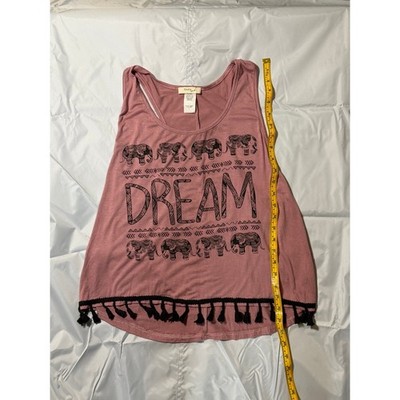 Touch of Love Womens Dream Elephant Graphic Tank Top Tassel Fringe Mauve Large