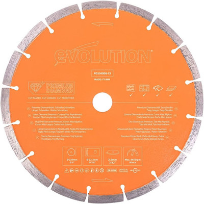 Evolution 9 Inch Diamond Blade with Segmented Edge, 7/8 in Bore, Concrete, Stone