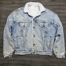 THRASHED Vintage 80 s Levi s Acid Wash Sherpa Lined Denim Trucker Jacket Large