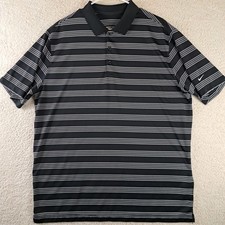 Nike Golf Polo Shirt Mens XL Black White Striped Dri-FIT Performance Swoosh