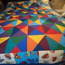 VTG 90s Rainbow Patchwork Handmade Quilt Blanket Twin 83x66  Cotton Cottagecore