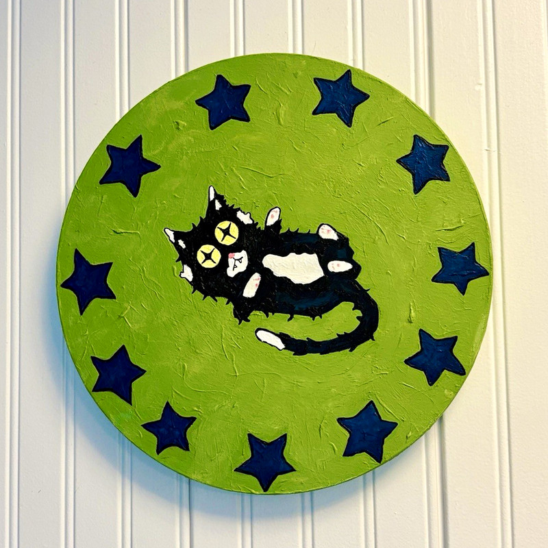 Lyric Alvarez “Meowmageddon!” OOAK Signed Acrylic on Wood Cat Stars 2026