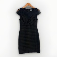 ADRIANNA PAPELL Black Dress Size 4 Short Sleeve Shutter Pleat Jersey Cocktail