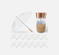 36pc Bulk Transparent Wedding Stick Umbrellas Clear Dome Auto Open Wooden Handle
