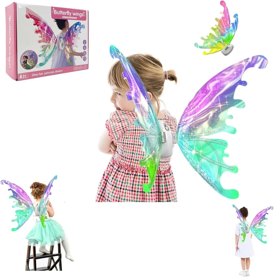 Alas brillantes de hadas para niñas, alas brillantes con luces LED, mantequilla eléctrica... Foto 2 de 4